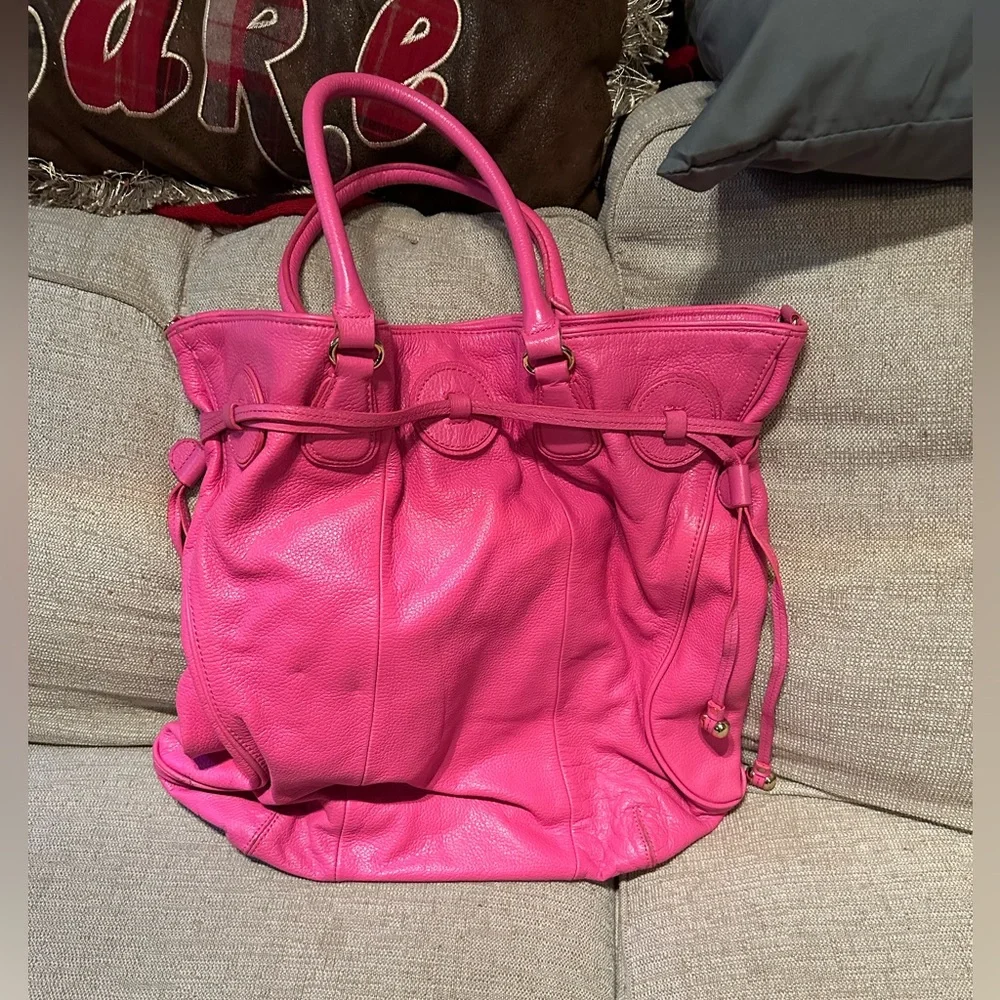 Isaac Mizrahi Hot Pink Leather Tote
